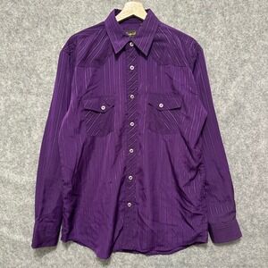 Liquid Western Shirt Mens Large Purple Striped Pearl Snap Long Sleeve Yoke